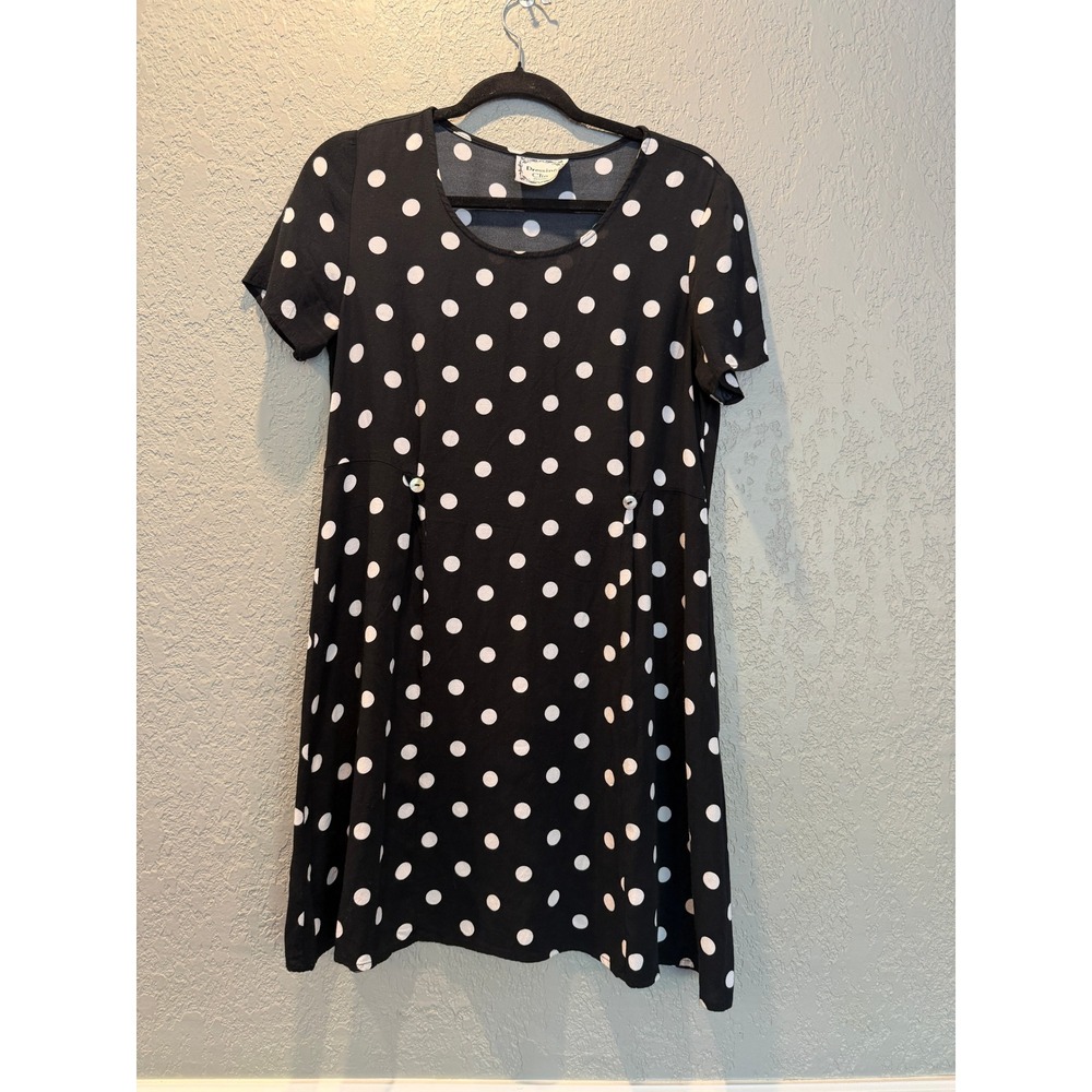 Dressing Clio Petites Polka Dot‎ Short Sleeve Button Accent A Line Dress